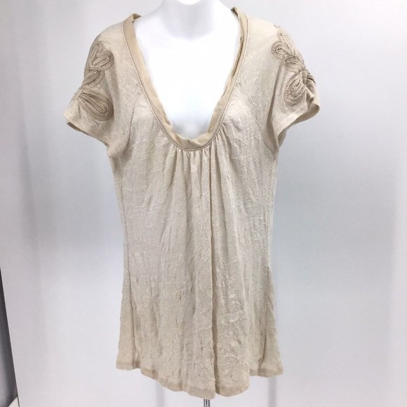 Anthropology Pilcro and the Letterpress Sz L Gauze Short Sleeve V-Neck Blouse - Picture 1 of 11